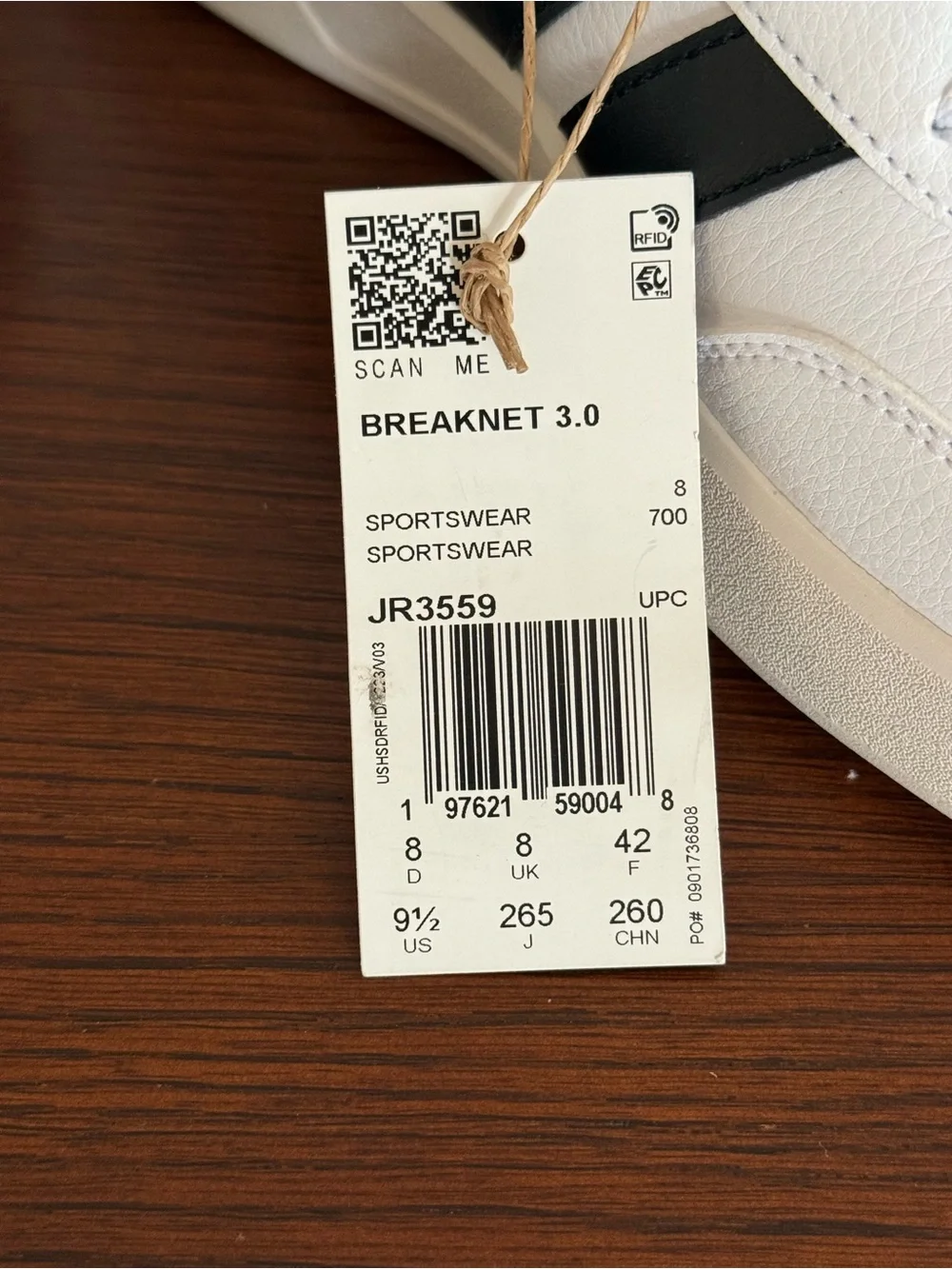 Adidas Breaknet 3.0 Sneakers White Black Men’s 9.5 NWT No Box JR3559 Women’s 11